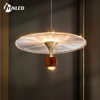 Подвесной светильник в форме прозрачной летающей тарелки для входа в современный бар в скандинавском стиле, креативные лампы и фонарики, люстра на длинной проволоке