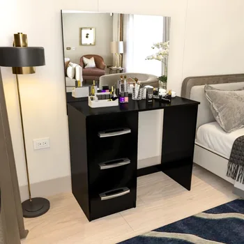 Современный туалетный столик для макияжа Boahaus Kira с выдвижными ящиками, широкими зеркальными комодами для мебели спальни