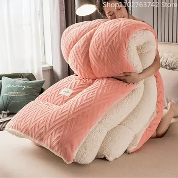 Роскошное зимнее одеяло из овечьей шерсти, Утолщенное и теплое Зимнее Мягкое толстое одеяло с бархатной сердцевиной, двойное хлопчатобумажное одеяло