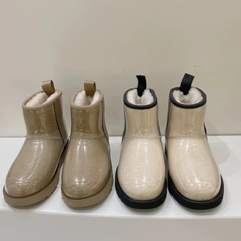 2023New Женские зимние ботинки, непромокаемые непромокаемые ботинки, роскошные полусапожки на меху, Мужская Женская прозрачная обувь