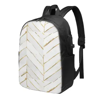 Шеврон окрашен в белый + золотой цвет - Школьный рюкзак большой емкости для ноутбука Модный Водонепроницаемый Регулируемый спортивный рюкзак для путешествий