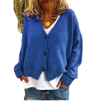 2023 Женский осенне-зимний кардиган, вязаный свитер с открытой передней частью, повседневные топы свободного кроя, укороченный кардиган, свитера, кардиган оверсайз