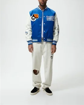 Зимняя уличная американская бейсбольная куртка, мужская Толстая вышивка буквами в стиле Харадзюку, свободные пальто в стиле пэчворк, Модное спортивное пилотное пальто