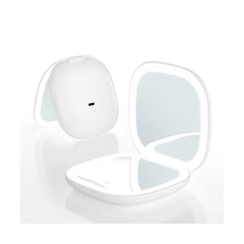Мини-светодиодное зеркало для макияжа с подсветкой, карманное, с 5-кратным увеличением, двухстороннее, удобное для путешествий, косметическое Зеркало для туалетного столика, черное