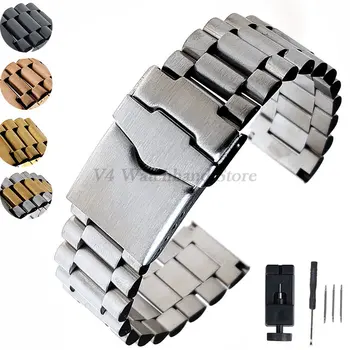 Ремешок для часов из нержавеющей стали, ремешок 20 мм 22 мм для Samsung Galaxy Wacth3 /4, браслет, Серебристый, Золотой Металлический браслет, Складная пряжка, ремень