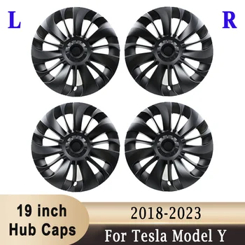 19-дюймовые колпачки ступиц колес, Симметричная декоративная крышка для Tesla Model Y 2018-2023, Модификация экстерьера автомобильных шин с рисунком из углеродного волокна