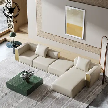 Современная мебель для гостиной, Секционные Роскошные диваны из натуральной кожи, мебельный гарнитур