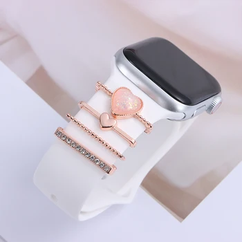 Металлические подвески в виде сердца, Декоративное кольцо для Apple Watch, украшение для ремешка, смарт-часы, силиконовый ремешок, Аксессуары для браслета iwatch