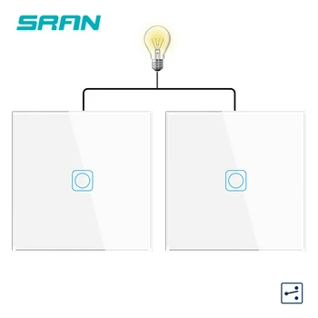 SRAN 1 2 3 Gang 2-Ходовой Настенный Выключатель Для Лестницы, Белый Кристалл Из Закаленного Стекла, 2-Ходовой Сенсорный Выключатель стандарта ЕС AC110-250V