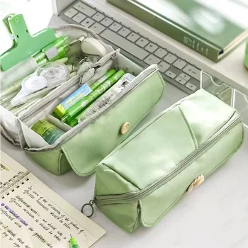 Многослойная сумка для карандашей большой емкости, канцелярские принадлежности, эстетичный чехол для студенческой ручки и линейки, сумка для хранения на молнии, Школьные канцелярские принадлежности