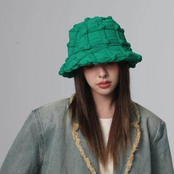 Новые высококачественные женские шляпы с зеленой подкладкой в стиле ретро, осень и зима, модные, с широкими полями, открывающими лицо, маленькие теплые кепки-ведра для мужчин