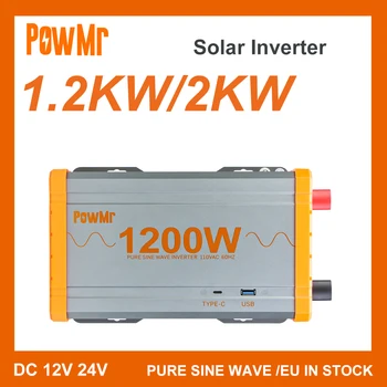 PowMr 1200 Вт 2000 Вт Чистый Синусоидальный Солнечный Инвертор Постоянного тока 12 В 24 В до 220 В Переменного Тока Порт Type-C С Двумя Розетками переменного тока 5 В/2.1 A USB Подходит для Системы RV