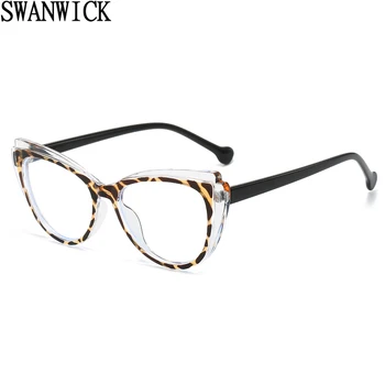 Женские очки Swanwick с защитой от синего света прозрачные линзы женская оправа для очков tr90 кошачий глаз коричневый леопард в европейском стиле женские