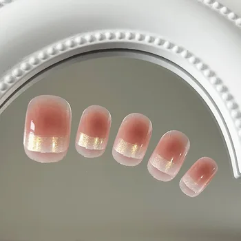 Короткий Квадратный французский накладной ноготь Прижмите к накладному ногтю с помощью набора клеевых дизайнов Полное покрытие искусственного простого розового кончика ногтя в стиле Ins