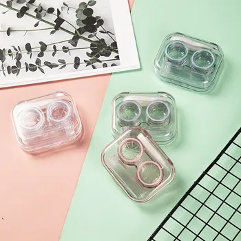 Прозрачный футляр для контактных линз, коробочный набор с пинцетом и присоской, контейнер для контактных линз розового цвета с милым бантом для женщин и девочек