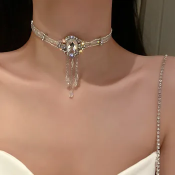 Винтажные Дворцовые Элегантные Темпераментные ожерелья для женщин, Атмосферное Хрустальное многослойное ожерелье, цепочки для ключиц, ювелирные изделия
