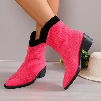 Женская обувь в продаже 2023 г. Брендовые Женские ботинки без застежки С острым носком Смешанных цветов Из Флока на низком каблуке Zapatillas De Mujer