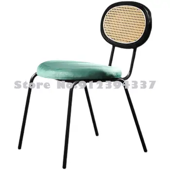 Обеденный стул в скандинавском стиле, простой мастер-дизайн, ротанг, кованое железо, легкое роскошное металлическое кресло для отдыха, кофейное кресло, домашний стул из массива дерева