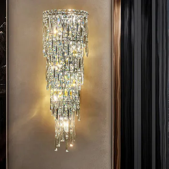 Европейский хрустальный настенный светильник фон для гостиной прикроватная лампа Роскошная атмосфера американской виллы прямоугольный настенный светильник