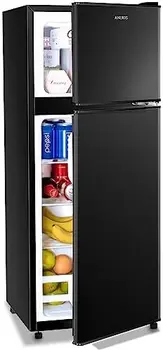 Компактный Холодильник 4,0 Кубических Фута, 2-Дверный Мини-холодильник с Морозильной камерой Для Квартиры, Общежития, Офиса, Семьи, Подвала, Гаража, Черный