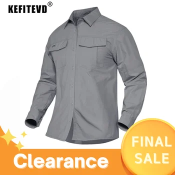 KEFITEVD, мужские быстросохнущие рубашки с длинным рукавом, сетчатые дышащие тактические рубашки для пеших прогулок, рубашки для кемпинга, треккинга, рыбалки, мужские