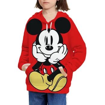 Милые толстовки с Микки Маусом, весенне-осенняя одежда, толстовки с длинными рукавами для девочек, повседневные топы с капюшоном из серии Disney от 1 до 14 лет