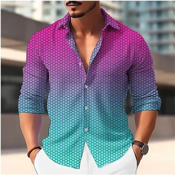 2023 Новая мужская рубашка с градиентным рисунком, красная, синяя, фиолетовая уличная одежда с длинным рукавом, модное дизайнерское повседневное платье