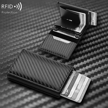 Новый мужской ультратонкий минималистичный RFID-кошелек из алюминиевого сплава с защитой от кражи, из углеродного волокна, автоматическая всплывающая сумка для кредитных карт MIYIN