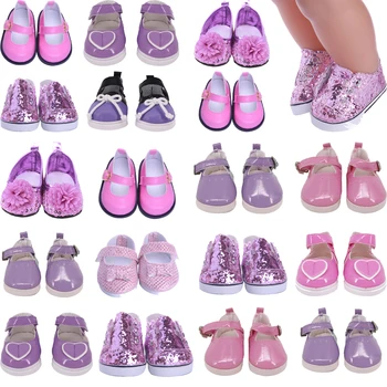 Кожаные ботинки с блестками, 7-сантиметровая обувь для 18-дюймовой американской и 43-сантиметровой новорожденной куклы, Аксессуары для Generation Girl'Toy, подарок своими руками
