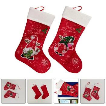 Подарочный пакет для рождественских чулок, 2 предмета, подвесные сумки с подвесками, Рождественская елка, флисовые носки с украшениями для пожилых людей
