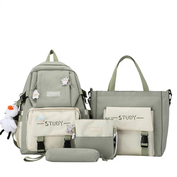 Женский рюкзак для студенческого городка, школьная сумка для ученицы средней школы, комплект из четырех предметов, холщовый водонепроницаемый рюкзак, сумка для занятий