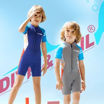 Детский гидрокостюм из неопрена толщиной 2,5 мм, детский теплый цельный костюм для плавания с короткими рукавами, серфинга, подводного плавания с маской и трубкой, утолщенный купальник