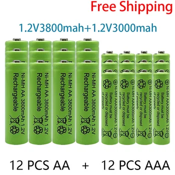 Аккумуляторная батарея 1.2 В AA 3800 мАч NI-MH + AAA батарея 3000 мАч Аккумуляторная батарея NI-MH 1.2 В AAA батарея бесплатная доставка