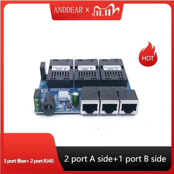 Оптоволоконный медиаконвертер Ethernet-коммутатора Single Mode с 2 RJ45 и 3 оптоволоконными портами SC 10/100 М PCBA
