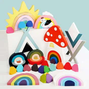 Новые детские деревянные блоки, Радужное облако, треугольные игрушки, детские креативные строительные блоки, развивающие игрушки из Скандинавского дерева, украшение комнаты