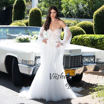 Свадебные платья Viisher White Princess, Драпированное атласное платье невесты трапециевидной формы 2023, Элегантные свадебные платья с длинным рукавом на заказ