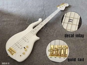 Электрическая бас гитара 4 струны Индивидуальная Форма бабки Золотые Детали Декальный Принт Инкрустация И боковые метки Вся Гитара Окрашена высокой краской