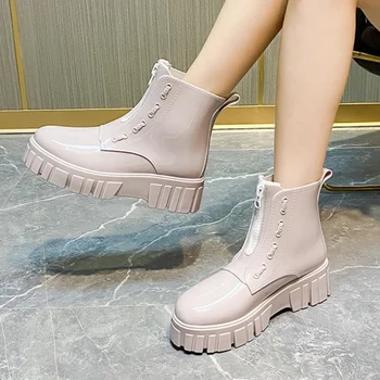 Женские ботильоны на платформе 2023, Новые модные короткие сапоги из искусственной кожи на молнии для женщин, женские ботинки на каблуке 5 см, женская обувь
