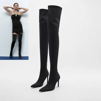 Сапоги до колена ZAR, эластичные сапоги, осенняя новая женская обувь, высокие каблуки, женские сапоги, черная облегающая накидка для похудения, сапоги для похудения