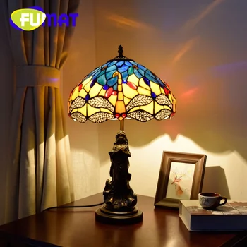ФУМАТ Тиффани в стиле ретро желтая стрекоза настольная лампа в стиле ар-деко гостиная столовая кабинет спальня прикроватная тумбочка лампа для чтения