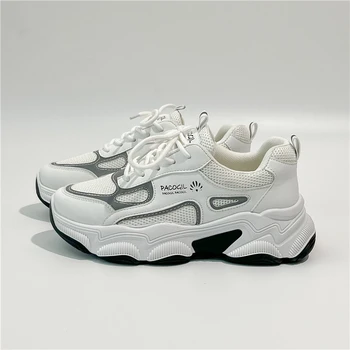 2023 Женские кроссовки, повседневные дышащие массивные кроссовки на платформе, Комфортная женская вулканизированная спортивная обувь на шнуровке, Уличные кроссовки для бега