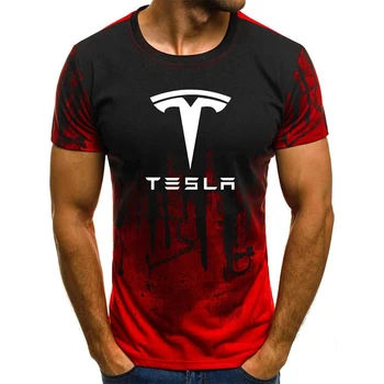 Футболки Летние Tesla Логотип Автомобиля 3D принт Уличная одежда Мужчины Женщины Спортивная мода Негабаритная футболка с круглым вырезом Детские футболки Топы Футболки