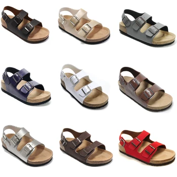 Дизайнерские мужские сандалии на плоской подошве в миланском стиле, женские кожаные повседневные тапочки с пряжками, женская летняя пляжная обувь с обувной коробкой