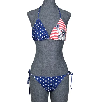 Модный летний женский комплект бикини с флагом США, сексуальный бюстгальтер, мини-трусики, купальник, шорты для горячих танцев в ночном клубе, подарок для вечеринки для девочек