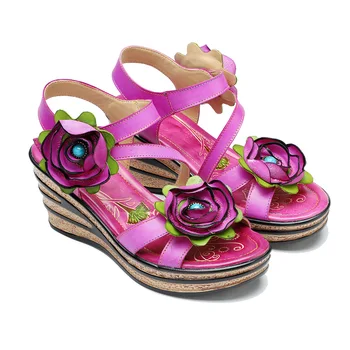 YourSeason 2023, Новые женские удобные туфли на танкетке с цветами в стиле ретро, Женские босоножки ручной работы в этническом стиле, летние