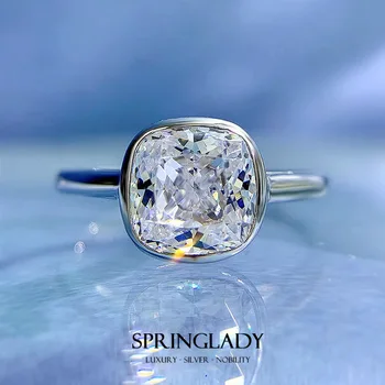 SpringLady 18-Каратное позолоченное серебро 925 Пробы, Колотый лед, 7 *7 ММ, кольцо с высокоуглеродистым бриллиантом и драгоценным камнем, Изысканные ювелирные изделия