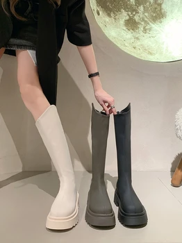 Обувь; Женские ботинки; Новинка 2023 года; Пикантные сапоги до бедра на высоком каблуке С круглым носком; Пикантные сабо на платформе в стиле 