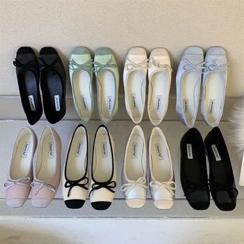 Корейская обувь, повседневные женские кроссовки, платье на плоской подошве, Женские туфли с квадратным носком, Новинка 2023 года, Черные Удобные Летние мокасины-лодочки