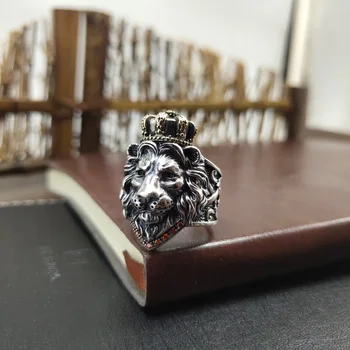Европейское и американское новое винтажное кольцо в виде льва в короне из чистого серебра С открывающейся головой льва, регулируемое кольцо для указательного пальца