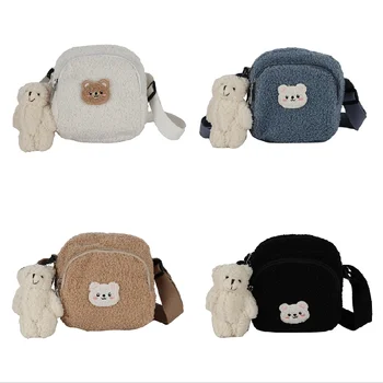 Осень-Зима, новая сумка-мессенджер с милым медведем, женская плюшевая сумка для мобильного телефона, маленькая сумка для девочек, сумка-мессенджер в японском стиле Ins